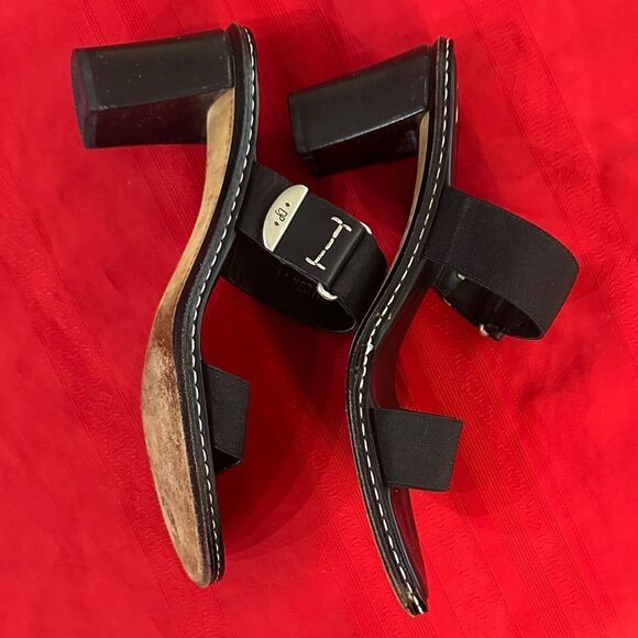 Donald J. Pliner Black Strappy Heels w/ White Trim & Silver Hardware Size 8 - Picture 4 of 11